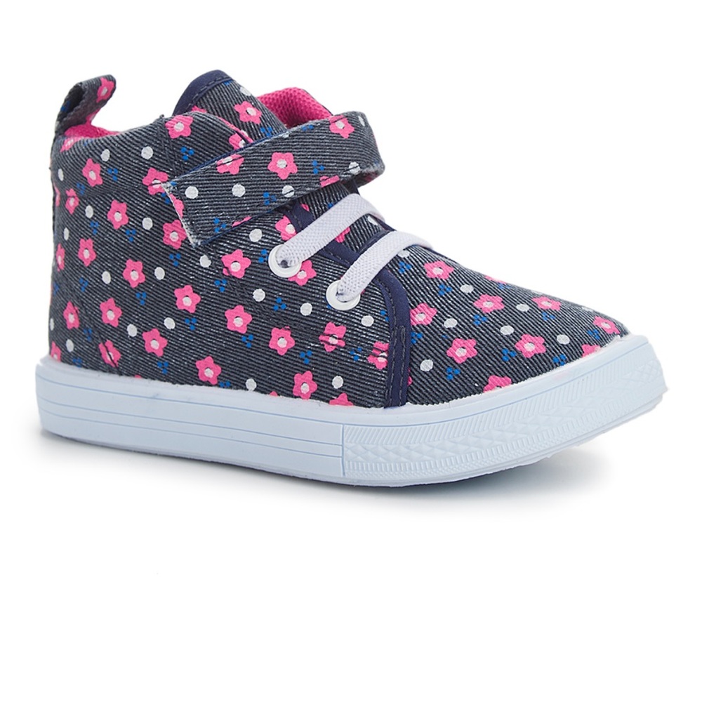 Papos | Black Denim & Pink Floral Hi-Top Sneaker Size: Infant 2